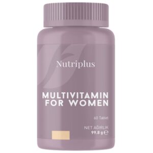 Održite odličnu kondiciju i zavidan nivo energije iz multivitaminske tablete za žene sa čak 25 vitamina i minerala. Nutriplus multivitamini i minerali u formuli dijetetskog suplementa posebno formulisanog za žene,sa vitaminima,mineralima i bioaktivnim jedinjenjima. 25 vitamina i minerala prva su pomoć za borbu sa stresom. Podržavaju zdravlje kostiju,jačaju kosu,kožu i nokte. Preveniraju nastanak anemije. 1 tableta sadrži: Vitamine:  A,B1,B2,B3,B5,B6,B7,B9,B12,C,D,E i K. Minerale:  kalijum,kalcijum,hlor,magnezium,cink,gvožđe,mangan,bakar,hrom,molibden,selen i ekstrakt nevena. Upotreba: Preporučuje se da odrasli konzumiraju 2 tablete dnevno. Pogodno za starije od 18 godina. Preporučene doze se ne smeju prekoračiti. Poseban oprez pri uzimanju savetuje se trudnicama,dojiljama i pacijentima koji uzimaju lekove.