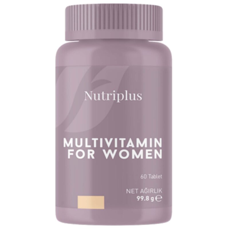 Održite odličnu kondiciju i zavidan nivo energije iz multivitaminske tablete za žene sa čak 25 vitamina i minerala. Nutriplus multivitamini i minerali u formuli dijetetskog suplementa posebno formulisanog za žene,sa vitaminima,mineralima i bioaktivnim jedinjenjima. 25 vitamina i minerala prva su pomoć za borbu sa stresom. Podržavaju zdravlje kostiju,jačaju kosu,kožu i nokte. Preveniraju nastanak anemije. 1 tableta sadrži: Vitamine:  A,B1,B2,B3,B5,B6,B7,B9,B12,C,D,E i K. Minerale:  kalijum,kalcijum,hlor,magnezium,cink,gvožđe,mangan,bakar,hrom,molibden,selen i ekstrakt nevena. Upotreba: Preporučuje se da odrasli konzumiraju 2 tablete dnevno. Pogodno za starije od 18 godina. Preporučene doze se ne smeju prekoračiti. Poseban oprez pri uzimanju savetuje se trudnicama,dojiljama i pacijentima koji uzimaju lekove.