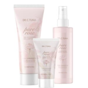 Pure Rose kolekcija sa ružinom vodicom sadrži: Gel za čišćenje lica,100ml. Tonik za lice u spreju,225ml. Krema za lice,50ml.