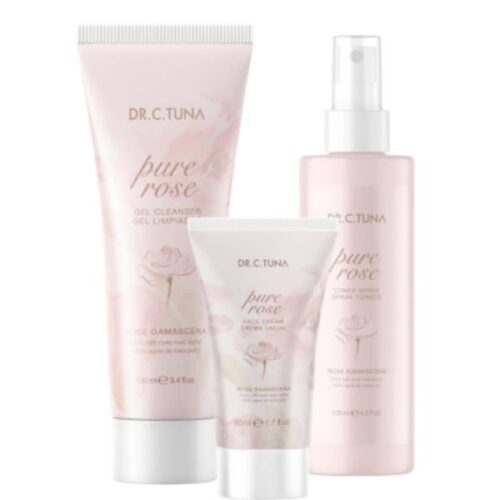 Pure Rose kolekcija sa ružinom vodicom sadrži: Gel za čišćenje lica,100ml. Tonik za lice u spreju,225ml. Krema za lice,50ml.